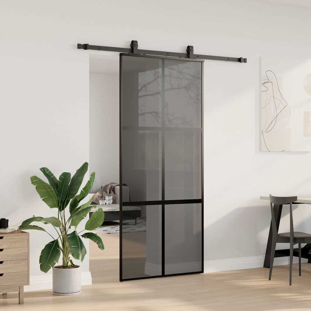 Συρόμενη πόρτα με σετ υλικού Μαύρο 90x205 cm γυαλί μετριασμένο - Pakobazaar