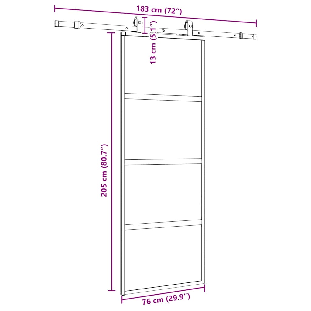 Συρόμενη πόρτα με σετ υλικού Μαύρο 76x205 cm γυαλί μετριασμένο