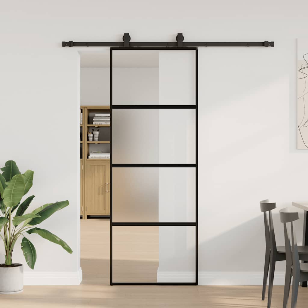 Συρόμενη πόρτα με σετ υλικού Μαύρο 76x205 cm γυαλί μετριασμένο