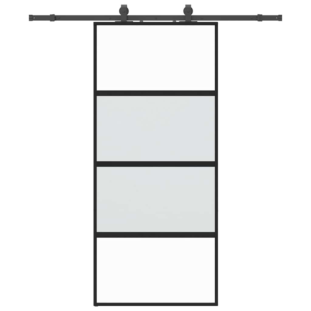 Συρόμενη πόρτα με σετ υλικού Μαύρο 90x205 cm γυαλί μετριασμένο