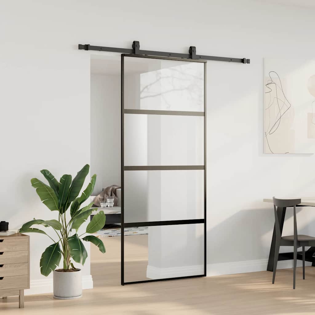 Συρόμενη πόρτα με σετ υλικού Μαύρο 90x205 cm γυαλί μετριασμένο