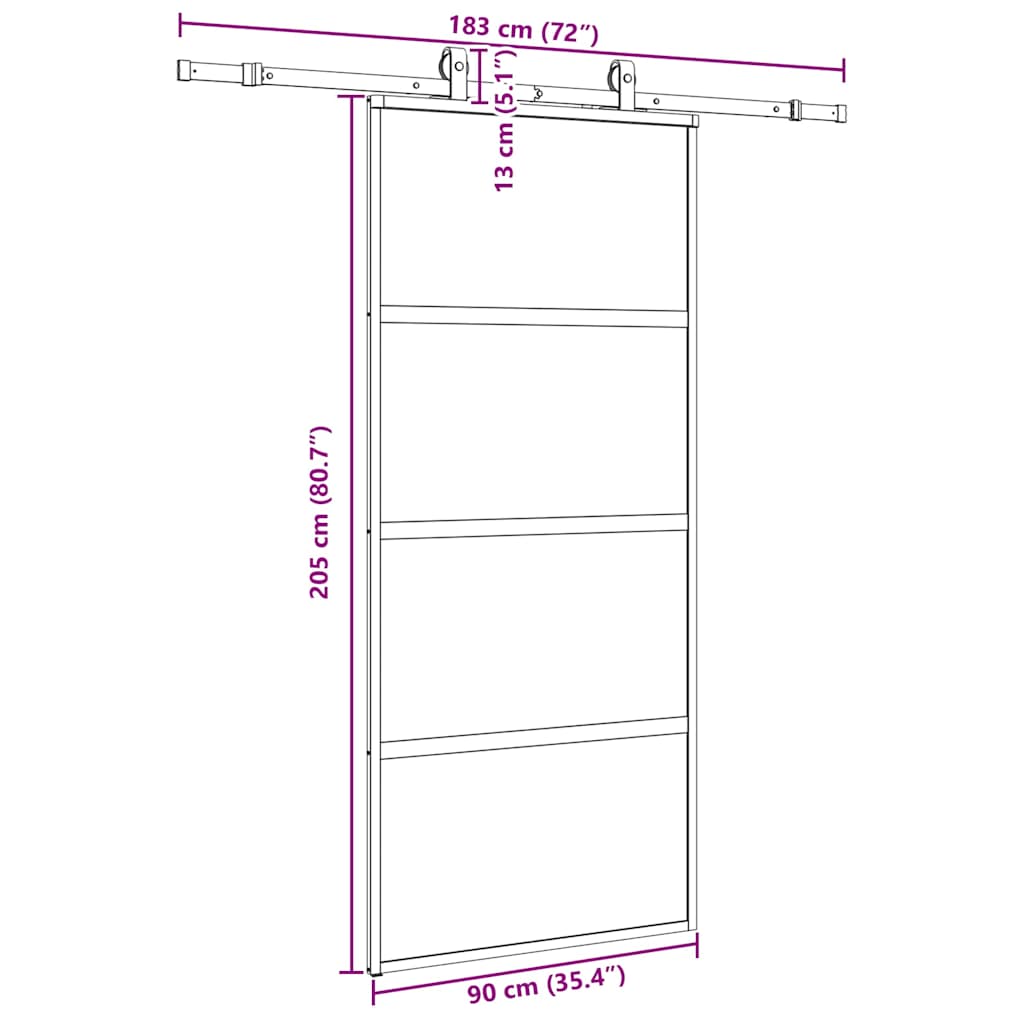 Συρόμενη πόρτα με σετ υλικού Μαύρο 90x205 cm γυαλί μετριασμένο