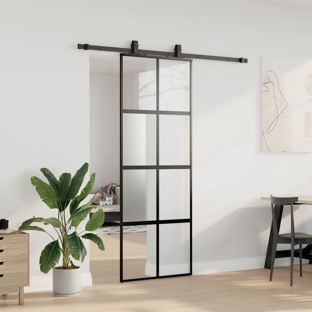 Συρόμενη πόρτα με σετ υλικού Μαύρο 76x205 cm γυαλί μετριασμένο - Pakobazaar