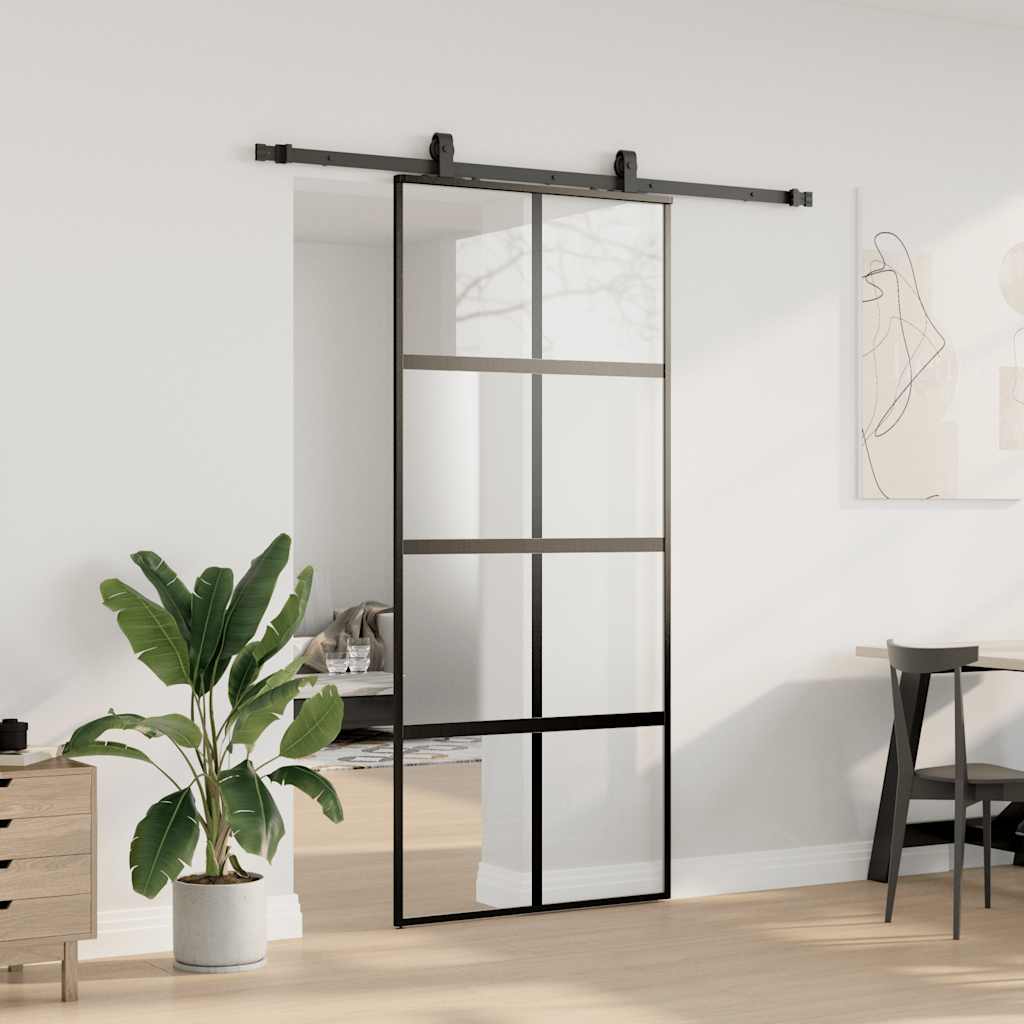 Συρόμενη πόρτα με σετ υλικού Μαύρο 90x205 cm γυαλί μετριασμένο - Pakobazaar