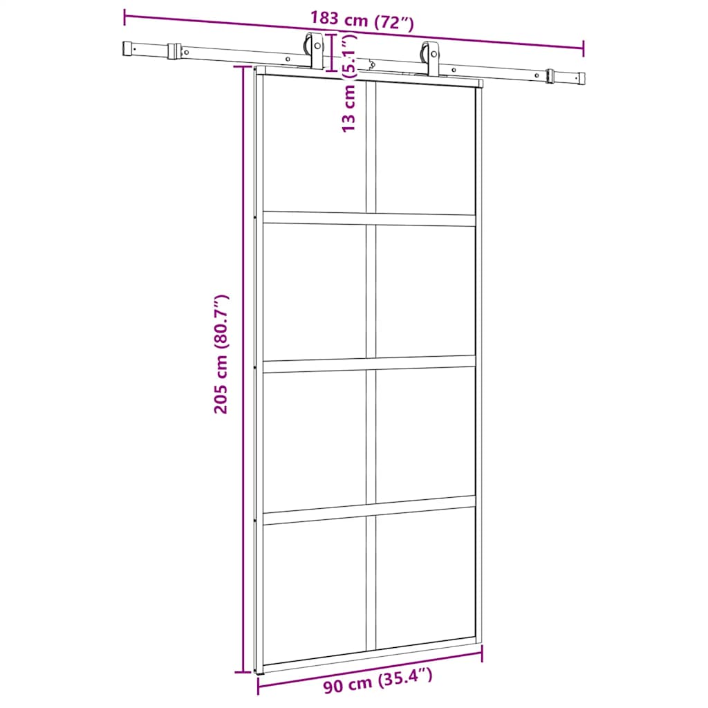 Συρόμενη πόρτα με σετ υλικού Μαύρο 90x205 cm γυαλί μετριασμένο - Pakobazaar