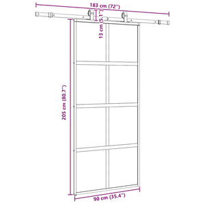 Συρόμενη πόρτα με σετ υλικού Μαύρο 90x205 cm γυαλί μετριασμένο - Pakobazaar