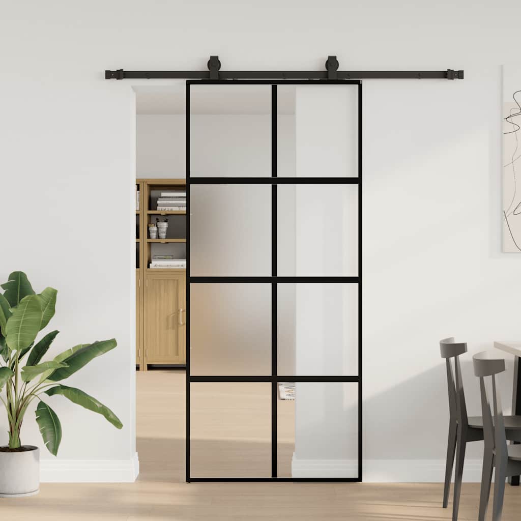 Συρόμενη πόρτα με σετ υλικού Μαύρο 90x205 cm γυαλί μετριασμένο - Pakobazaar