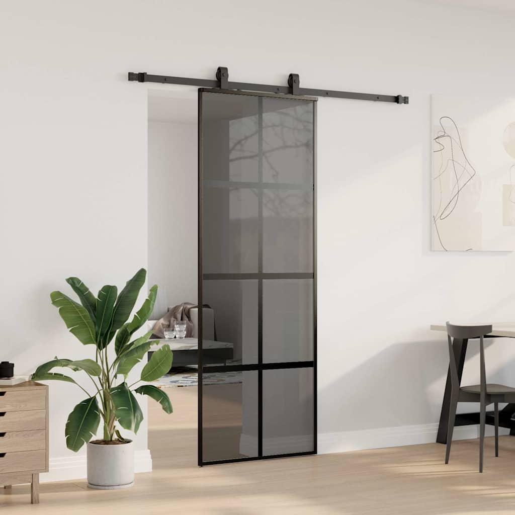 Συρόμενη πόρτα με σετ υλικού Μαύρο 76x205 cm γυαλί μετριασμένο