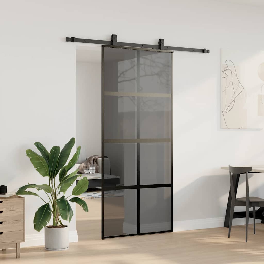 Συρόμενη πόρτα με σετ υλικού Μαύρο 90x205 cm γυαλί μετριασμένο