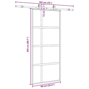 Συρόμενη πόρτα με σετ υλικού Μαύρο 90x205 cm γυαλί μετριασμένο