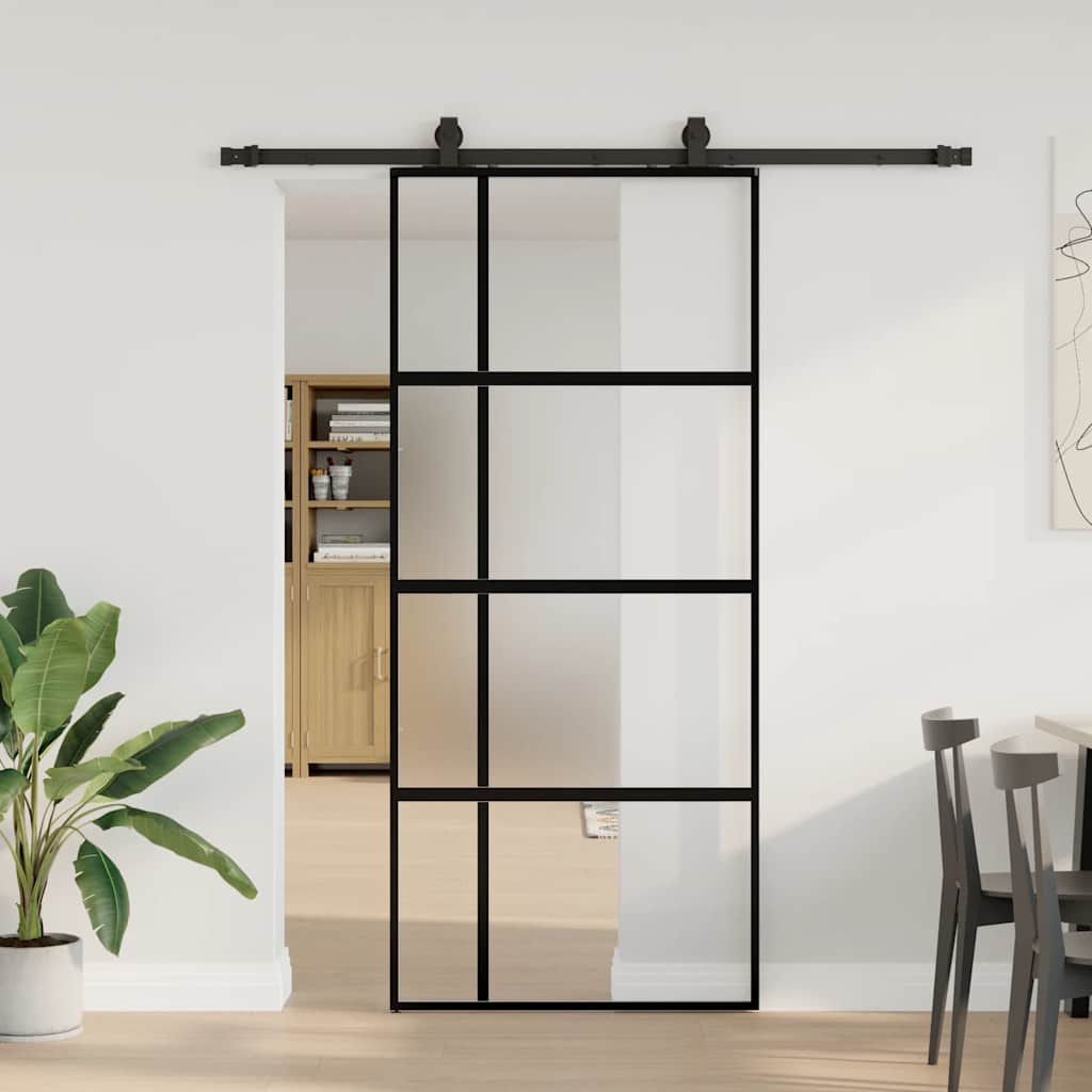 Συρόμενη πόρτα με σετ υλικού Μαύρο 90x205 cm γυαλί μετριασμένο