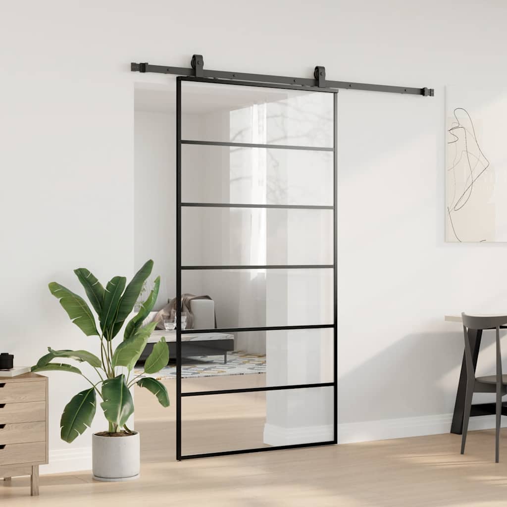 Συρόμενη πόρτα με σετ υλικού Μαύρο 102x205 cm ESG Γυαλί