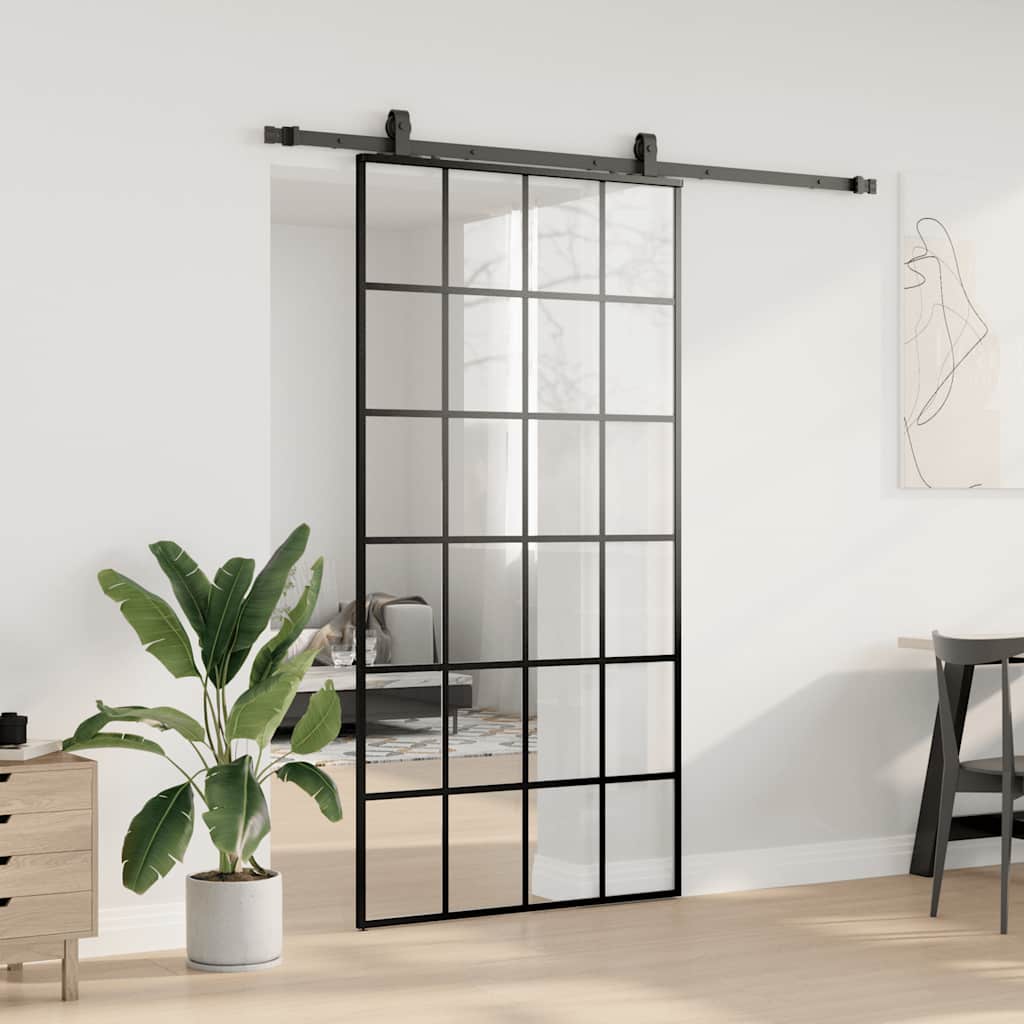 Συρόμενη πόρτα με σετ υλικού Μαύρο 102x205 cm ESG Γυαλί