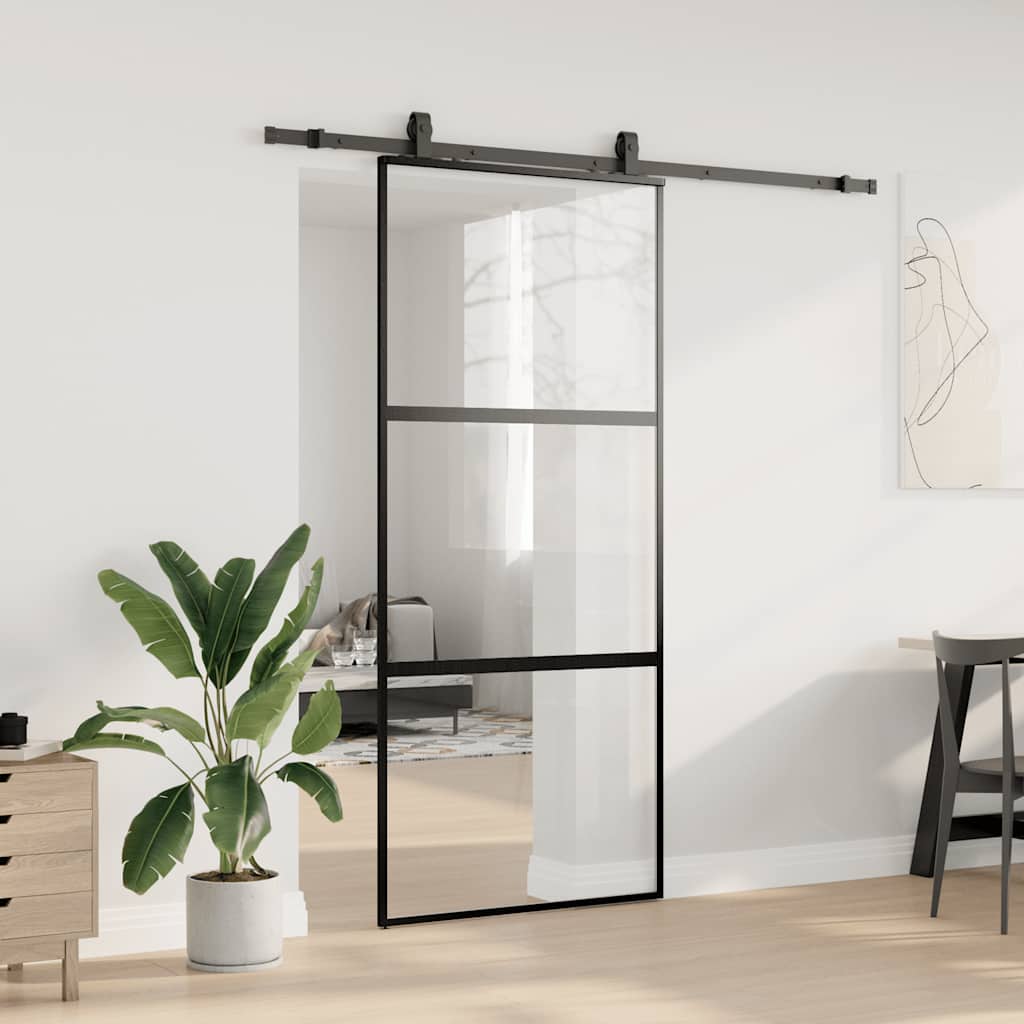 Συρόμενη πόρτα με σετ υλικού Μαύρο 90x205 cm γυαλί μετριασμένο - Pakobazaar