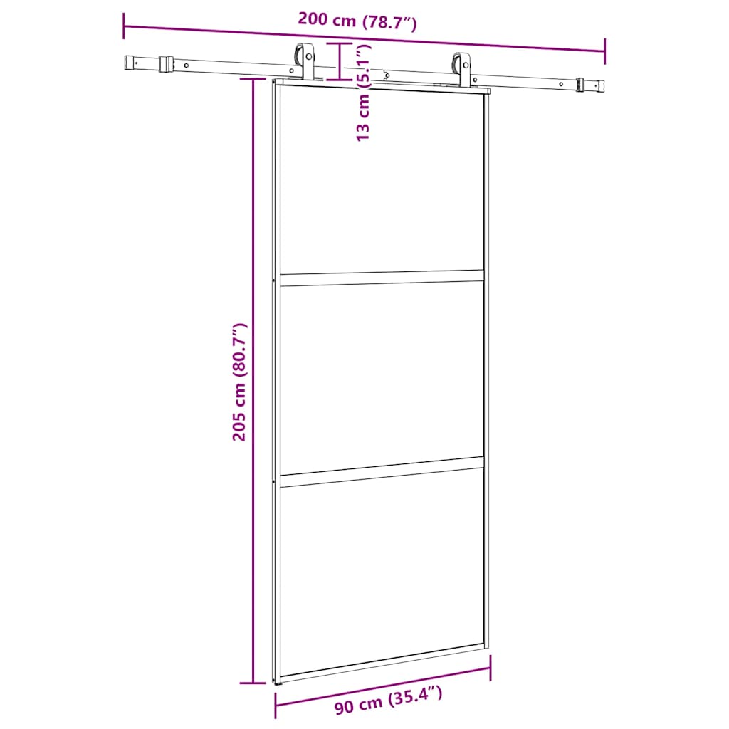 Συρόμενη πόρτα με σετ υλικού Μαύρο 90x205 cm γυαλί μετριασμένο - Pakobazaar