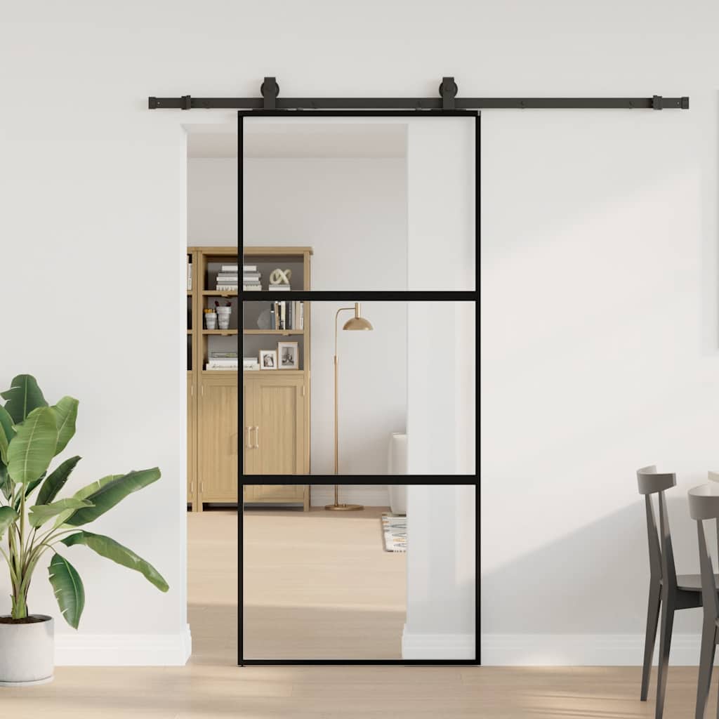 Συρόμενη πόρτα με σετ υλικού Μαύρο 90x205 cm γυαλί μετριασμένο - Pakobazaar