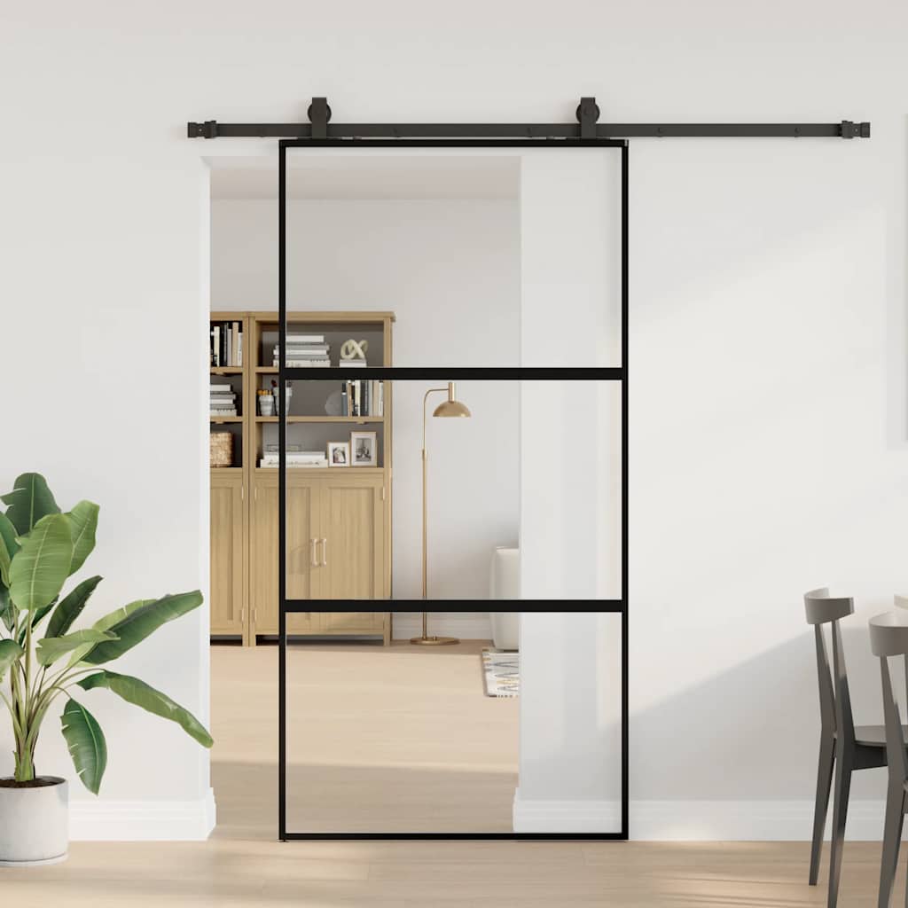 Σετ συρόμενης πόρτας με υλικό μαύρο 102,5x205 cm