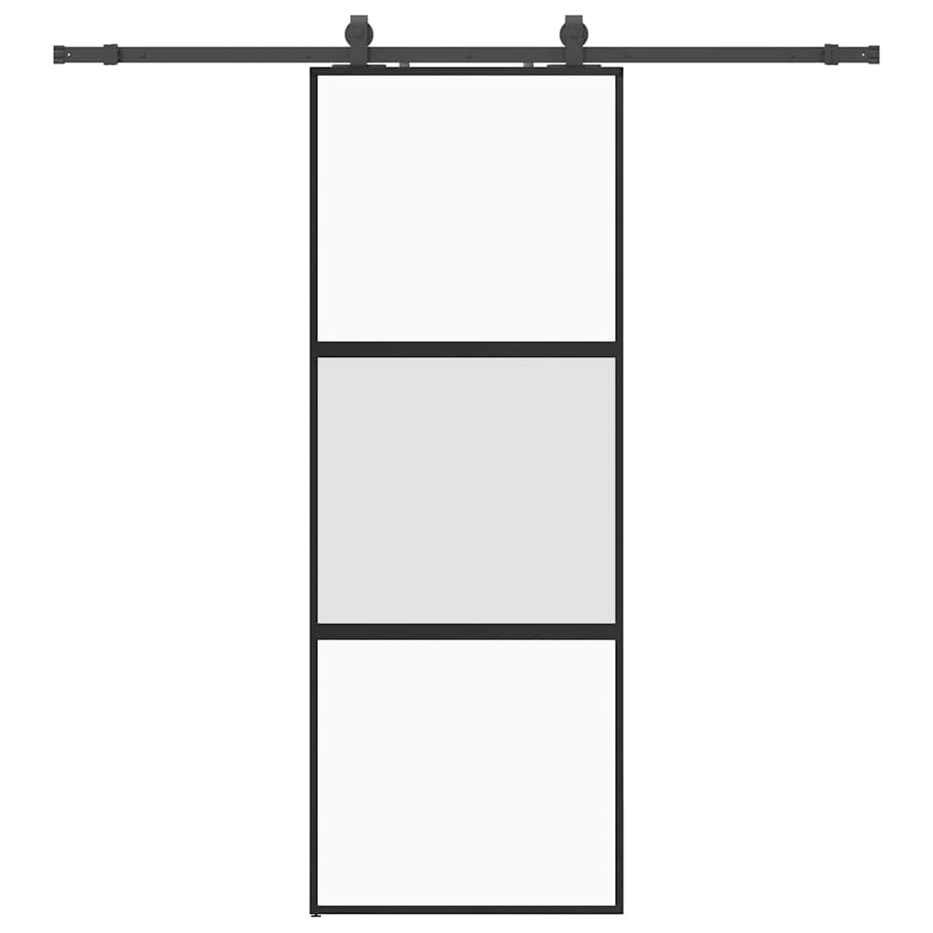 Συρόμενη πόρτα με σετ υλικού Μαύρο 76x205 cm γυαλί μετριασμένο - Pakobazaar
