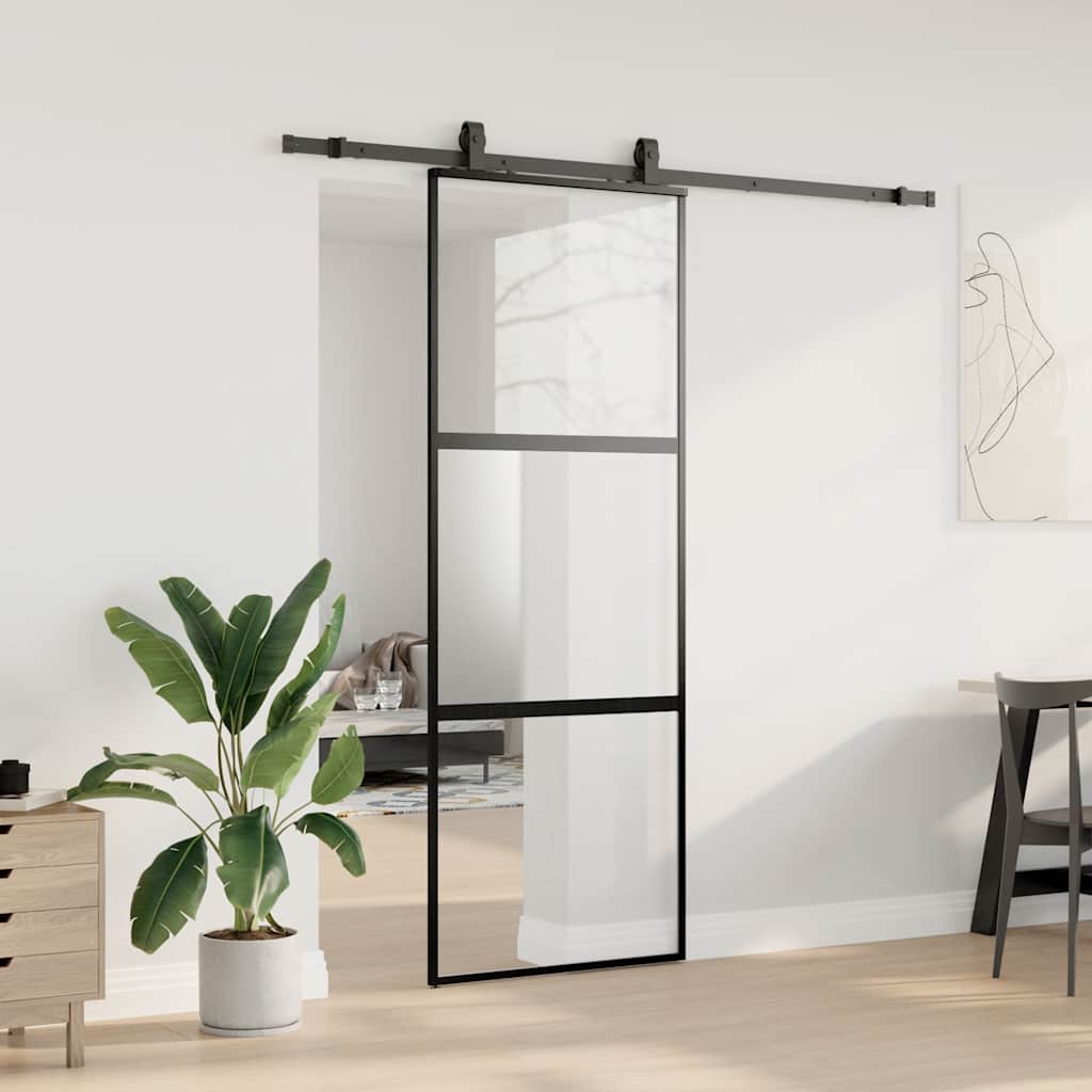 Συρόμενη πόρτα με σετ υλικού Μαύρο 76x205 cm γυαλί μετριασμένο - Pakobazaar
