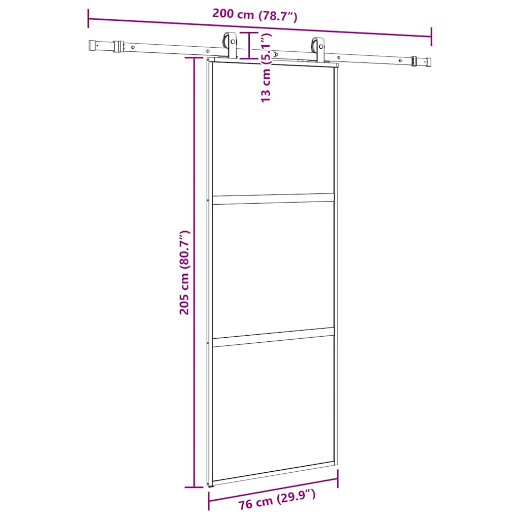 Συρόμενη πόρτα με σετ υλικού Μαύρο 76x205 cm γυαλί μετριασμένο - Pakobazaar