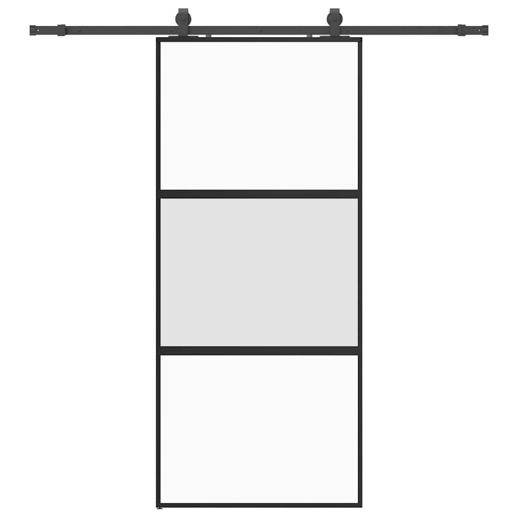Συρόμενη πόρτα με σετ υλικού Μαύρο 90x205 cm γυαλί μετριασμένο