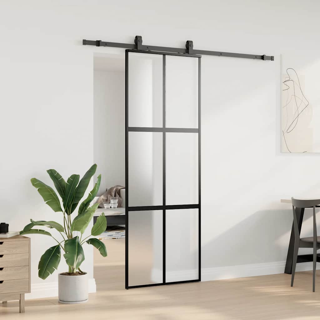 Συρόμενη πόρτα με σετ υλικού Μαύρο 76x205 cm γυαλί μετριασμένο - Pakobazaar