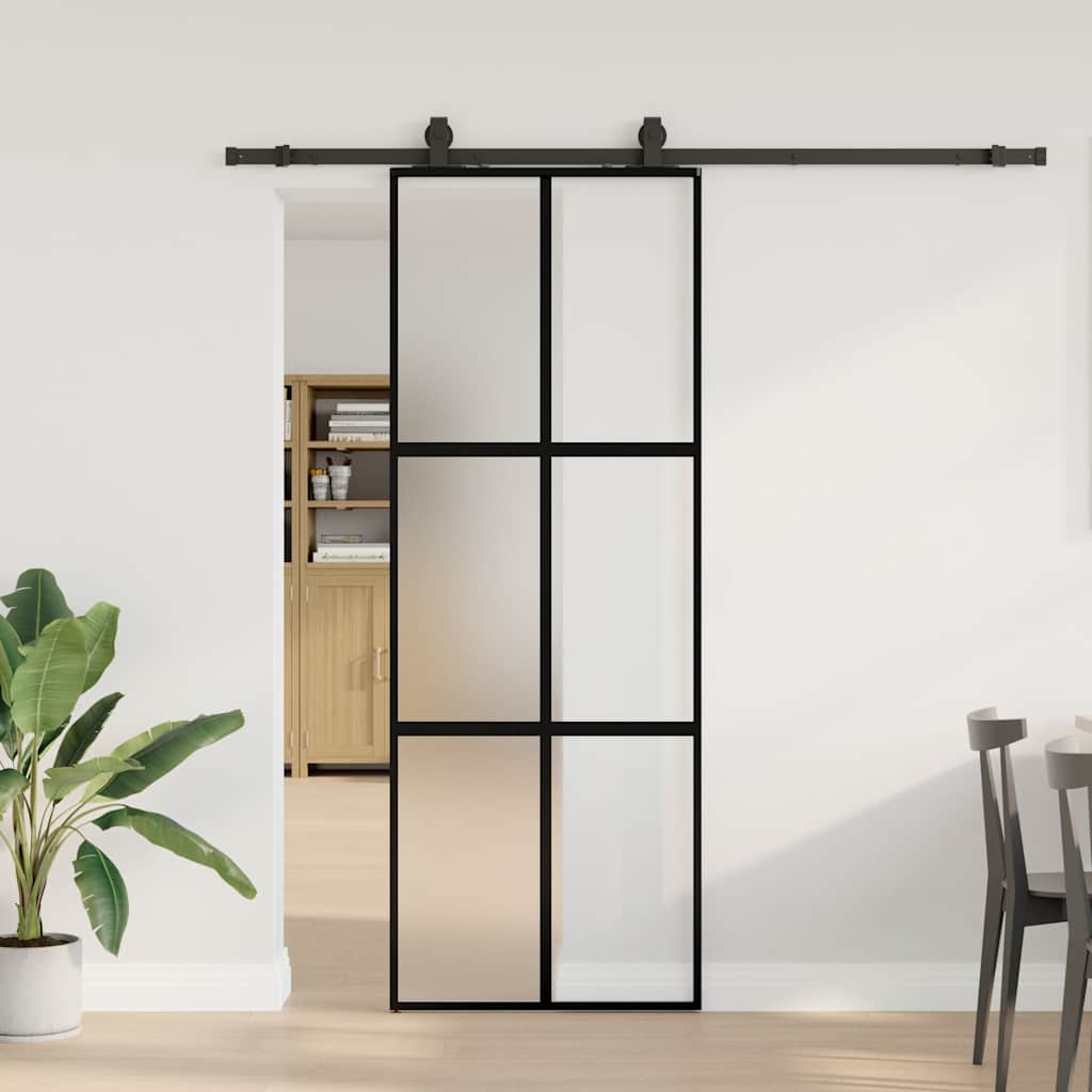 Συρόμενη πόρτα με σετ υλικού Μαύρο 76x205 cm γυαλί μετριασμένο - Pakobazaar