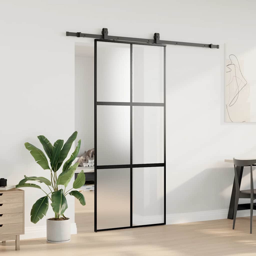 Συρόμενη πόρτα με σετ υλικού Μαύρο 90x205 cm γυαλί μετριασμένο - Pakobazaar