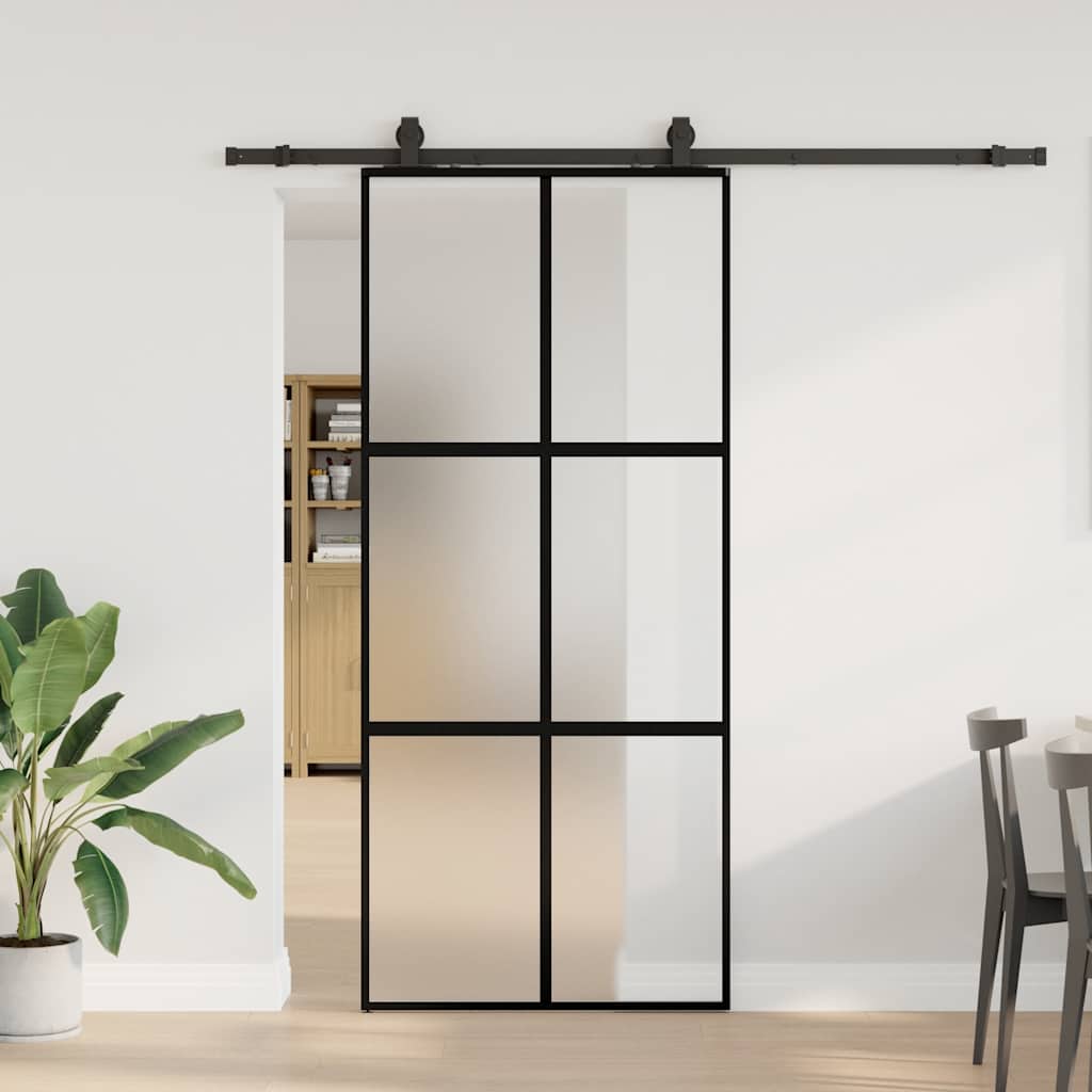 Συρόμενη πόρτα με σετ υλικού Μαύρο 90x205 cm γυαλί μετριασμένο - Pakobazaar