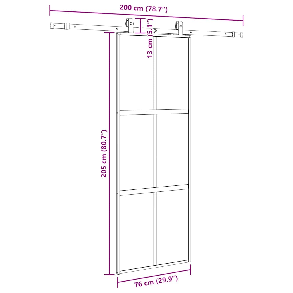 Συρόμενη πόρτα με σετ υλικού Μαύρο 76x205 cm γυαλί μετριασμένο - Pakobazaar