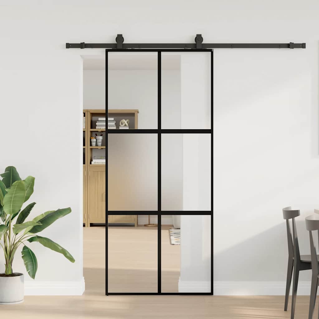 Συρόμενη πόρτα με σετ υλικού Μαύρο 90x205 cm γυαλί μετριασμένο