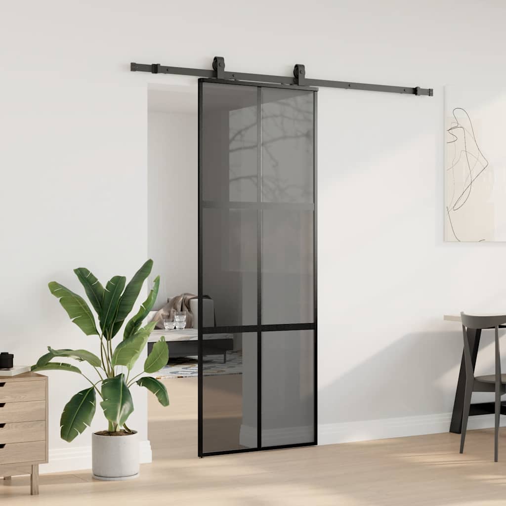 Συρόμενη πόρτα με σετ υλικού Μαύρο 76x205 cm γυαλί μετριασμένο - Pakobazaar