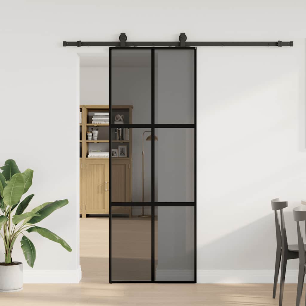 Συρόμενη πόρτα με σετ υλικού Μαύρο 76x205 cm γυαλί μετριασμένο - Pakobazaar