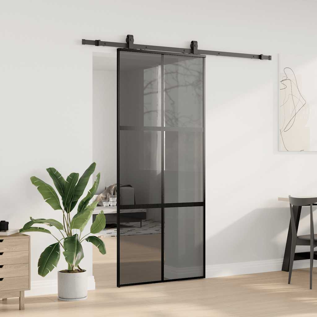 Συρόμενη πόρτα με σετ υλικού Μαύρο 90x205 cm γυαλί μετριασμένο - Pakobazaar