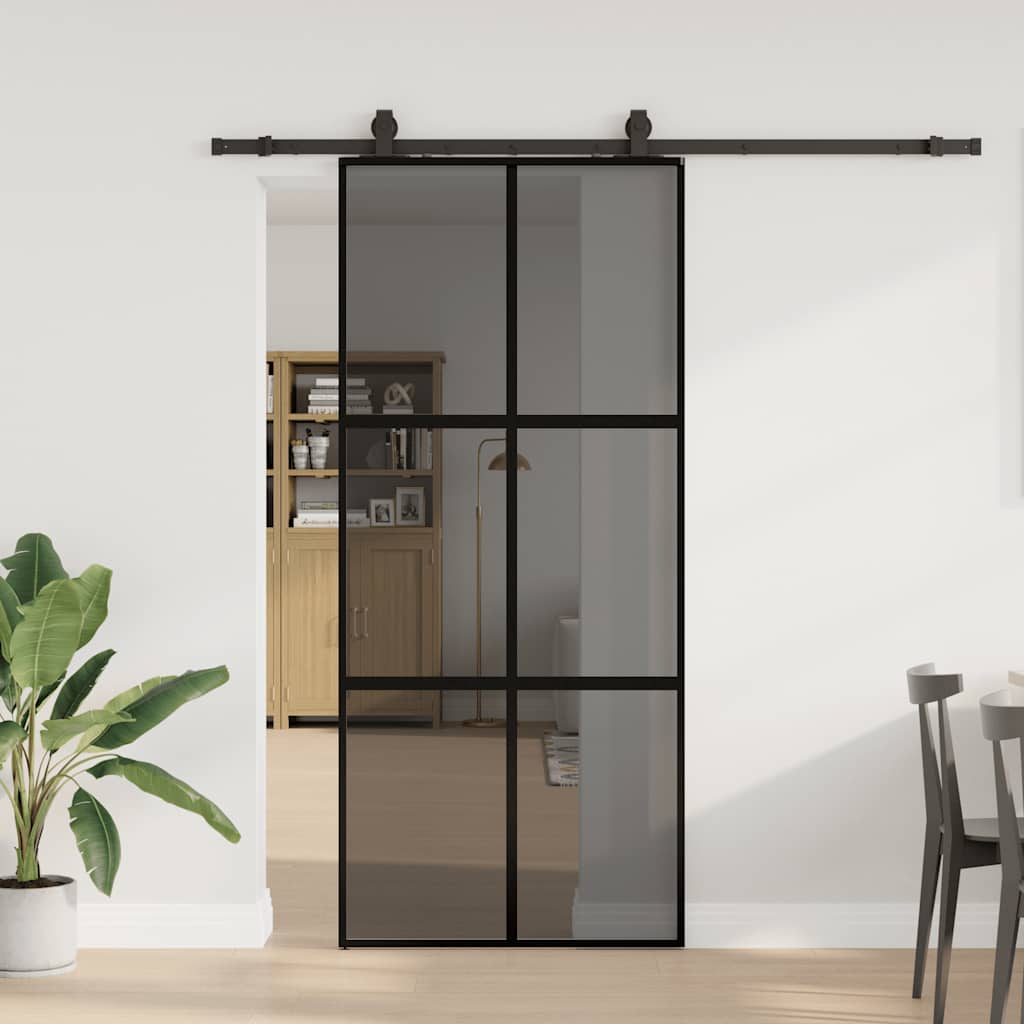 Συρόμενη πόρτα με σετ υλικού Μαύρο 90x205 cm γυαλί μετριασμένο - Pakobazaar