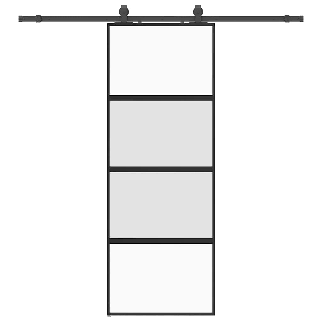 Συρόμενη πόρτα με σετ υλικού Μαύρο 76x205 cm γυαλί μετριασμένο - Pakobazaar