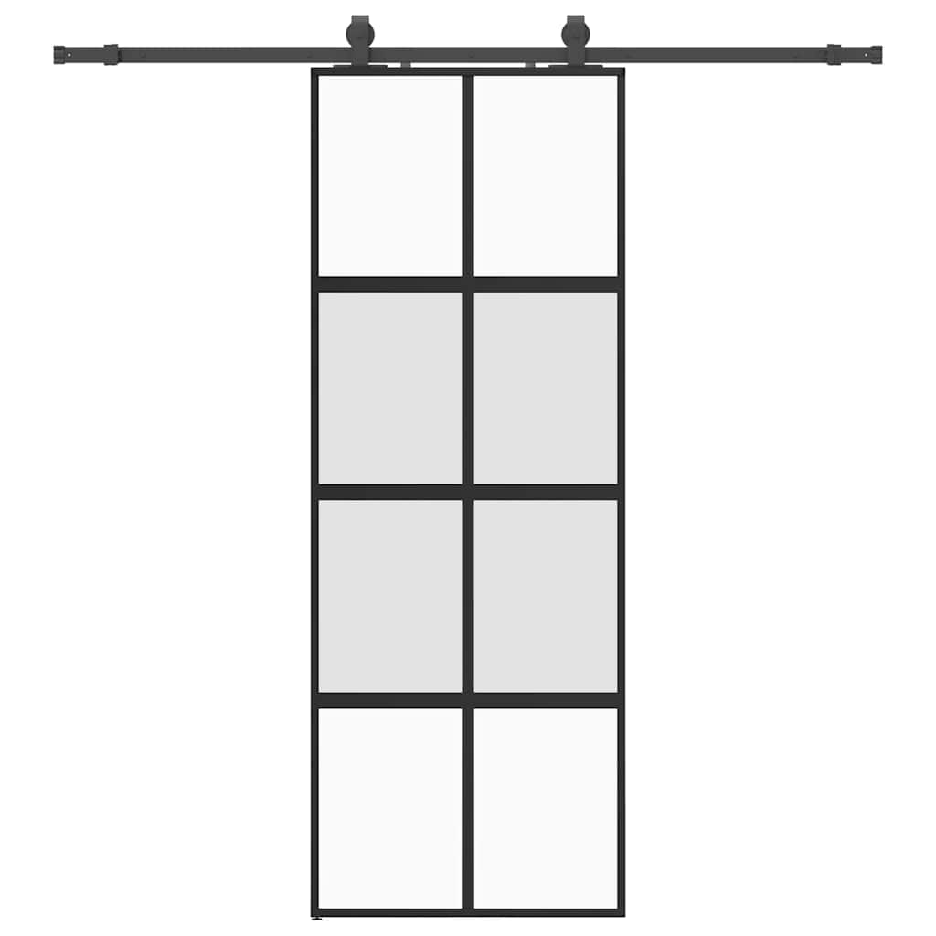 Συρόμενη πόρτα με σετ υλικού Μαύρο 76x205 cm γυαλί μετριασμένο - Pakobazaar