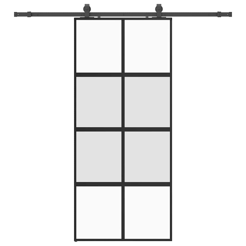 Συρόμενη πόρτα με σετ υλικού Μαύρο 90x205 cm γυαλί μετριασμένο - Pakobazaar
