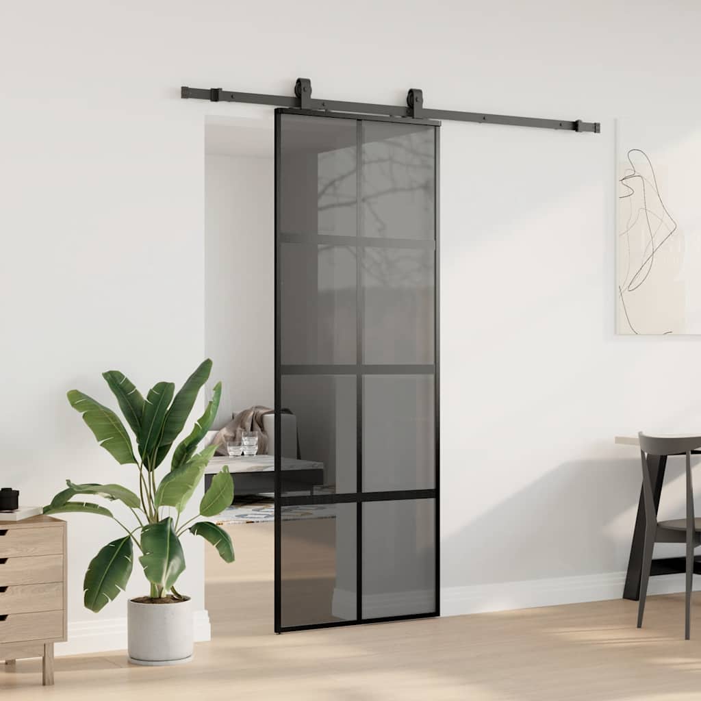 Συρόμενη πόρτα με σετ υλικού Μαύρο 76x205 cm γυαλί μετριασμένο - Pakobazaar