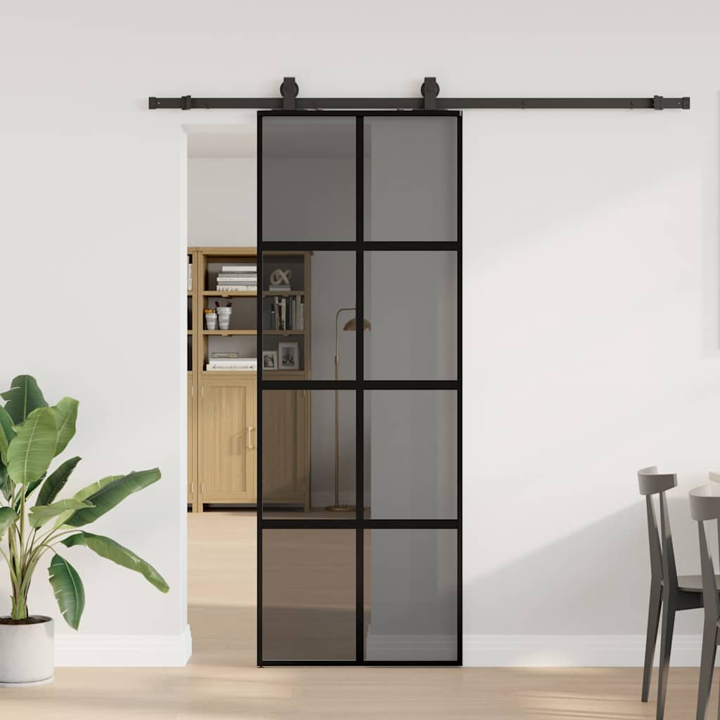 Συρόμενη πόρτα με σετ υλικού Μαύρο 76x205 cm γυαλί μετριασμένο - Pakobazaar