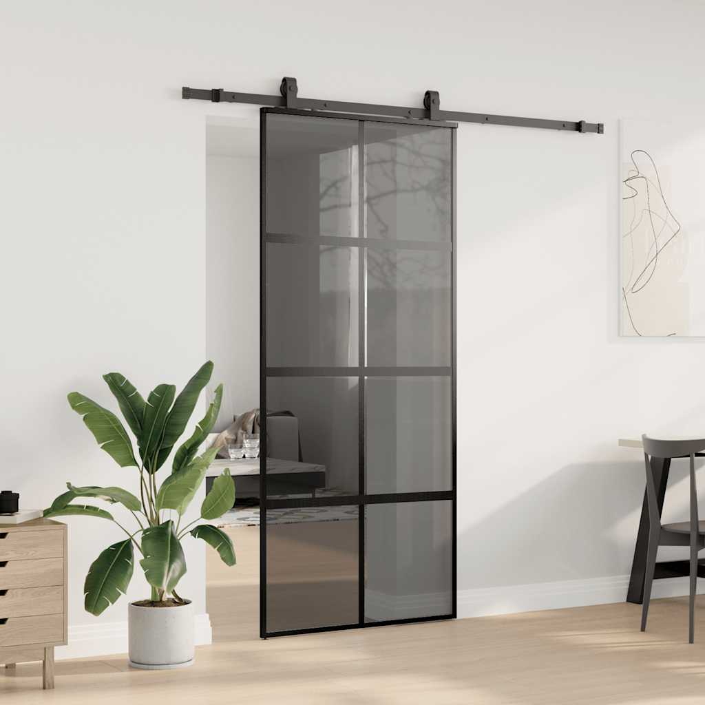 Συρόμενη πόρτα με σετ υλικού Μαύρο 90x205 cm γυαλί μετριασμένο