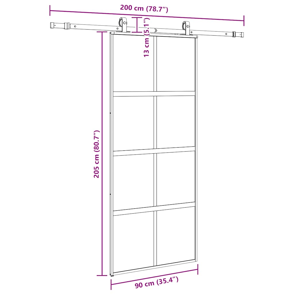 Συρόμενη πόρτα με σετ υλικού Μαύρο 90x205 cm γυαλί μετριασμένο
