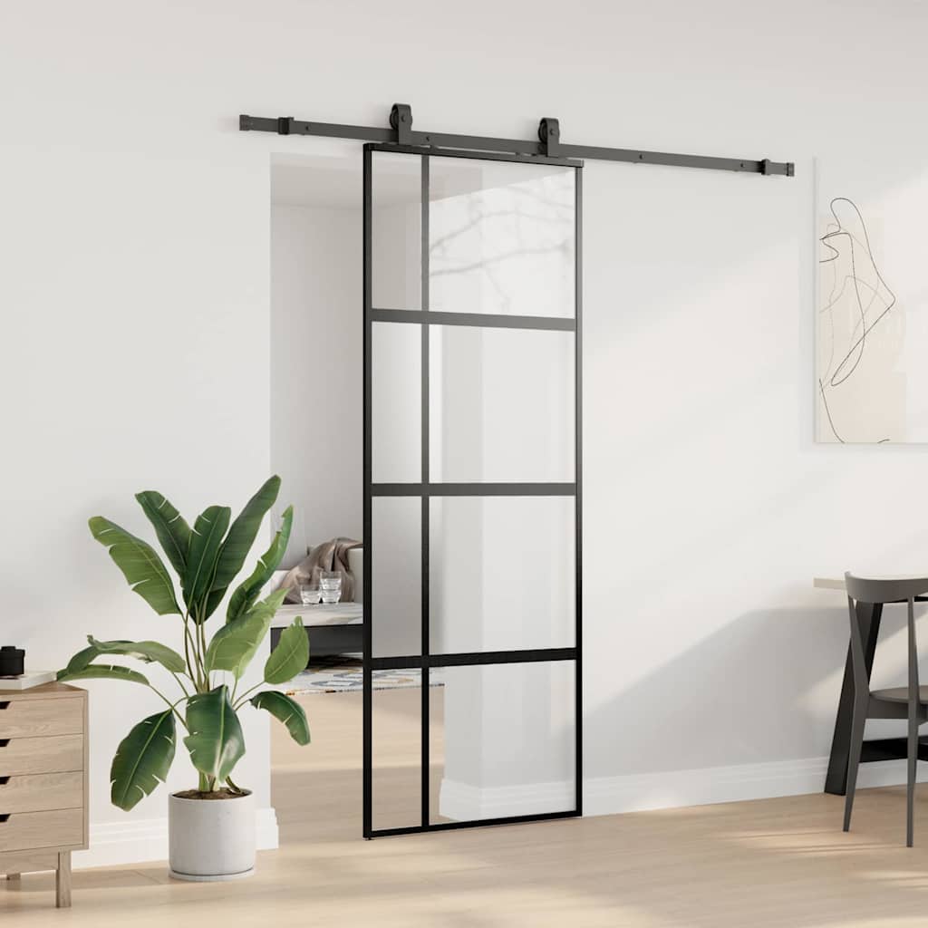 Συρόμενη πόρτα με σετ υλικού Μαύρο 76x205 cm γυαλί μετριασμένο - Pakobazaar