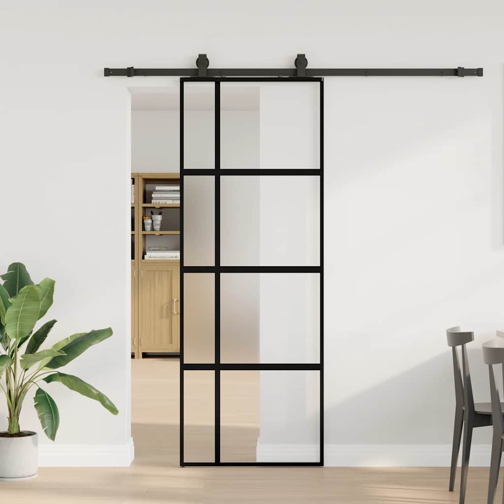 Συρόμενη πόρτα με σετ υλικού Μαύρο 76x205 cm γυαλί μετριασμένο - Pakobazaar