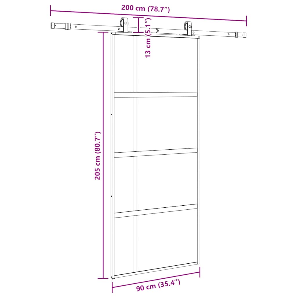 Συρόμενη πόρτα με σετ υλικού Μαύρο 90x205 cm γυαλί μετριασμένο