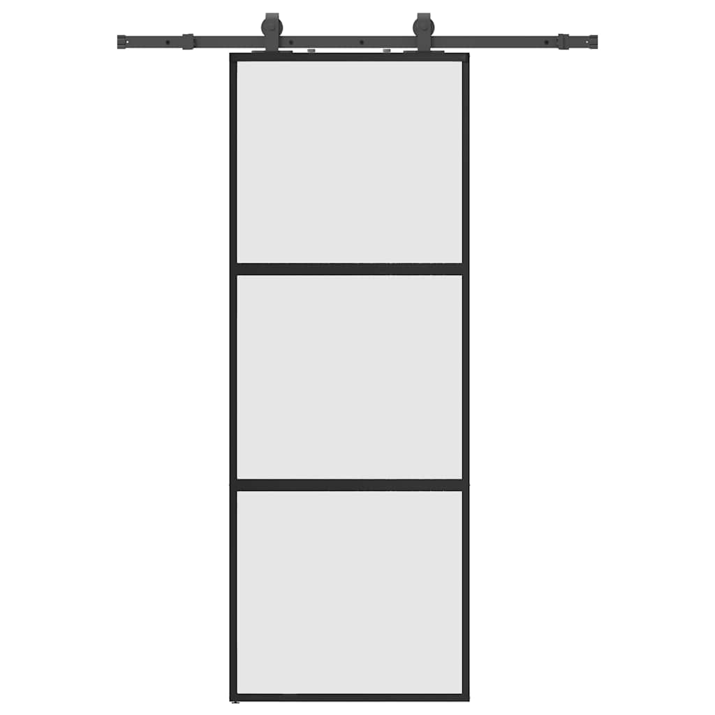 Συρόμενη πόρτα με σετ υλικού Μαύρο 76x205 cm γυαλί μετριασμένο - Pakobazaar