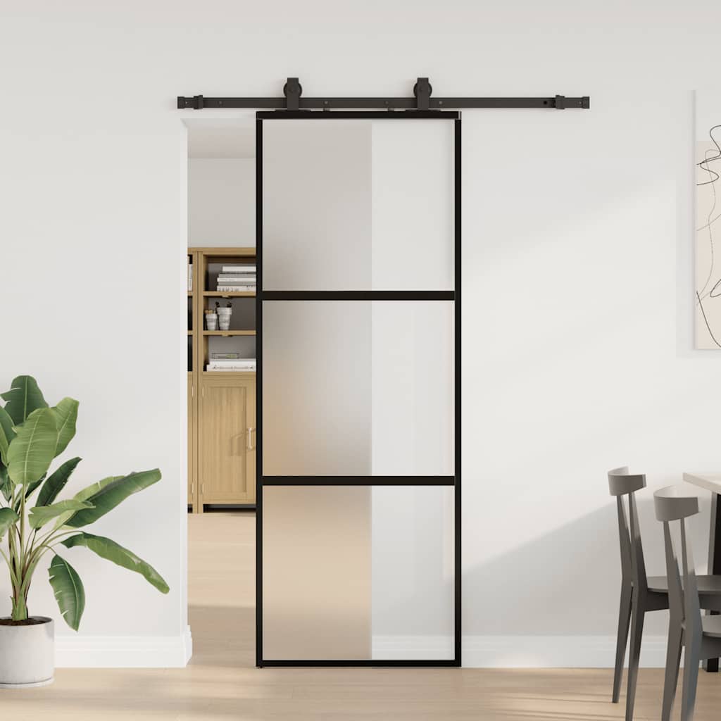 Συρόμενη πόρτα με σετ υλικού Μαύρο 76x205 cm γυαλί μετριασμένο - Pakobazaar