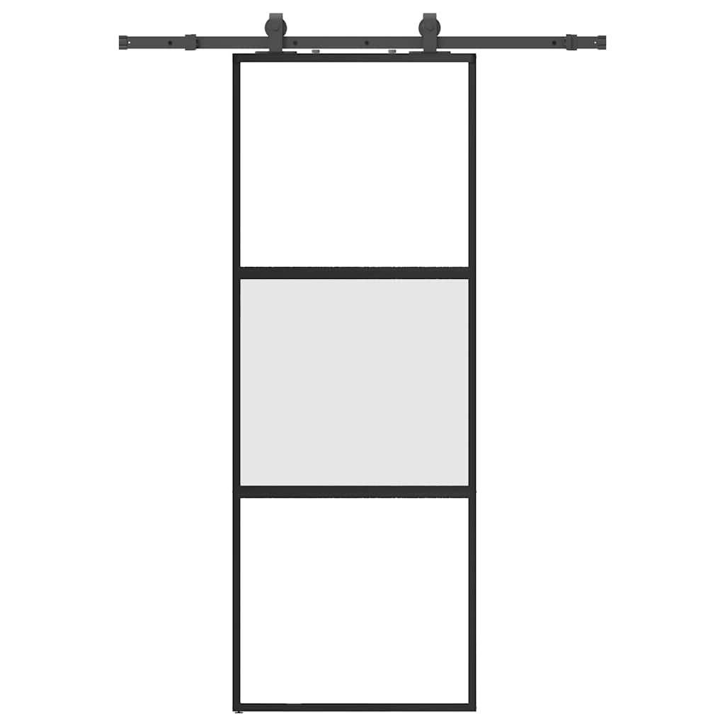 Συρόμενη πόρτα με σετ υλικού Μαύρο 76x205 cm γυαλί μετριασμένο - Pakobazaar