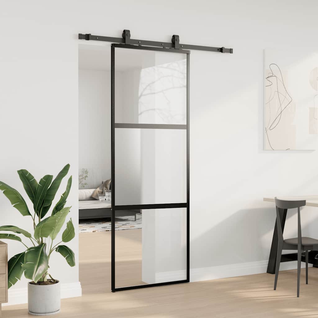 Συρόμενη πόρτα με σετ υλικού Μαύρο 76x205 cm γυαλί μετριασμένο - Pakobazaar