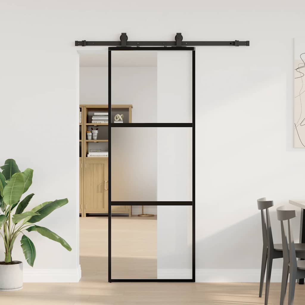 Συρόμενη πόρτα με σετ υλικού Μαύρο 76x205 cm γυαλί μετριασμένο - Pakobazaar